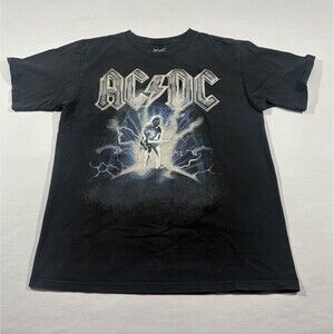 ACDC Ballbreaker Glitter Unisex Faded Black Band Tee Crew T-shirt Rock Sz M